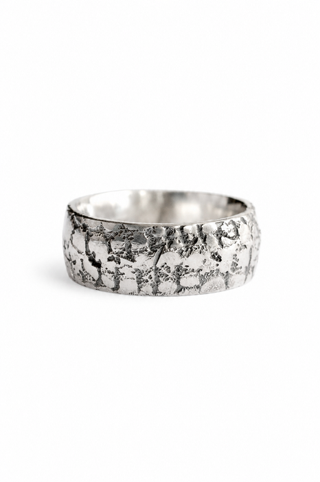 Weathered Ring - Sand Cast Silver with Emerald