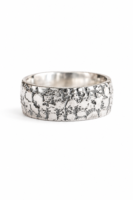 Weathered Ring - Sand Cast Silver with Emerald