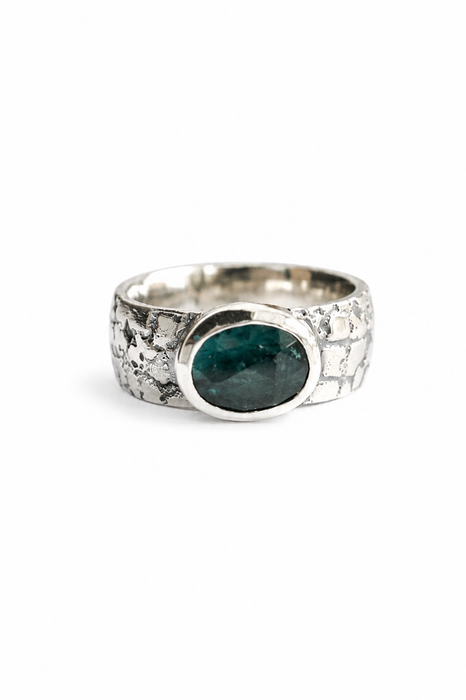Weathered Ring - Sand Cast Silver with Teal Kyanite