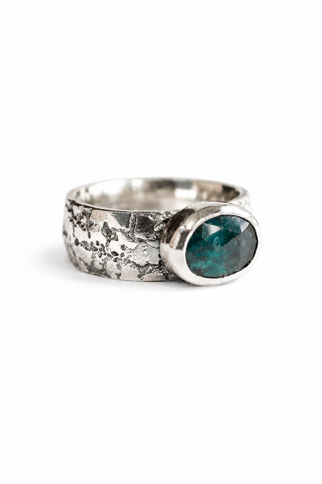 Weathered Ring - Sand Cast Silver with Teal Kyanite