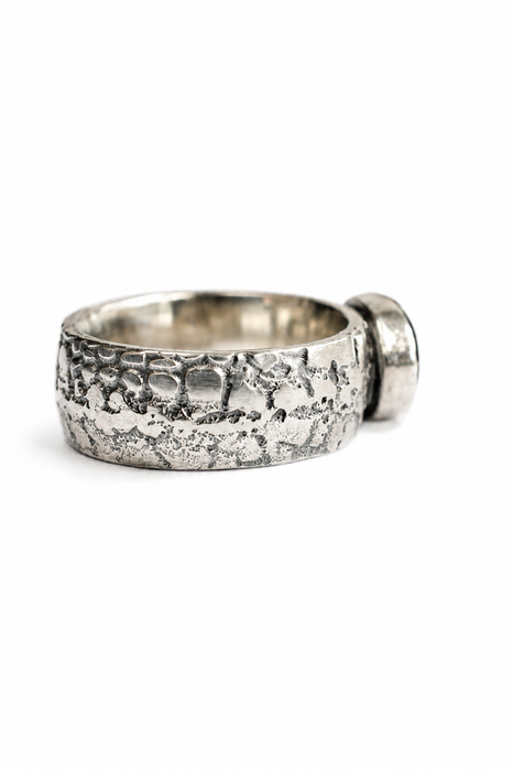 Weathered Ring - Sand Cast Silver with Teal Kyanite
