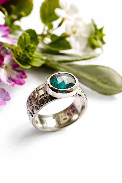Weathered Ring - Sand Cast Silver with Teal Kyanite