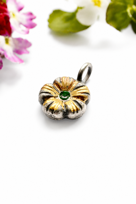 Golden Meadow- Emerald Charm in Solid Sand Cast Silver