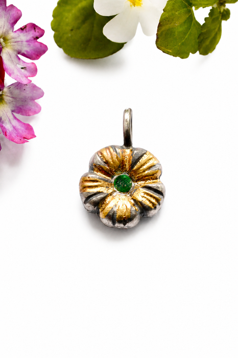 Golden Meadow- Emerald Charm in Solid Sand Cast Silver