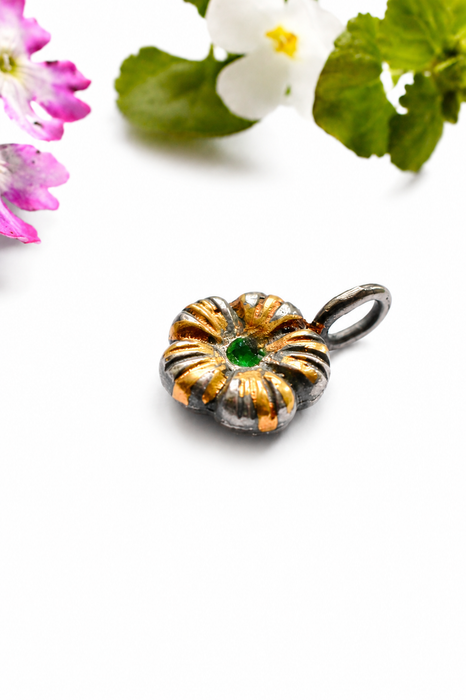 Golden Meadow- Emerald Charm in Solid Sand Cast Silver
