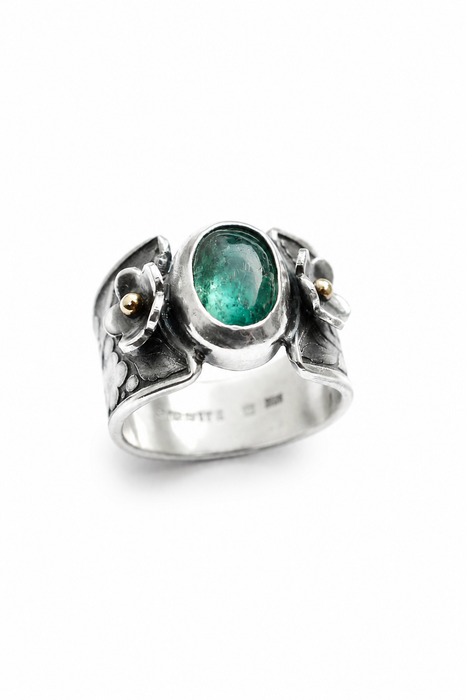Aqua Kyanite Ring with Floral Details