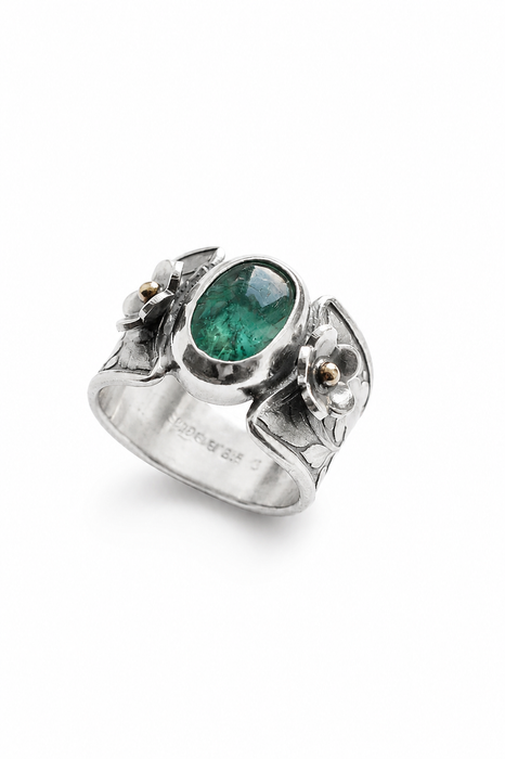 Aqua Kyanite Ring with Floral Details