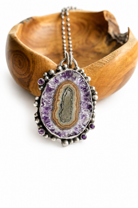 Amethyst Stalactite Necklace in Oxidized Silver