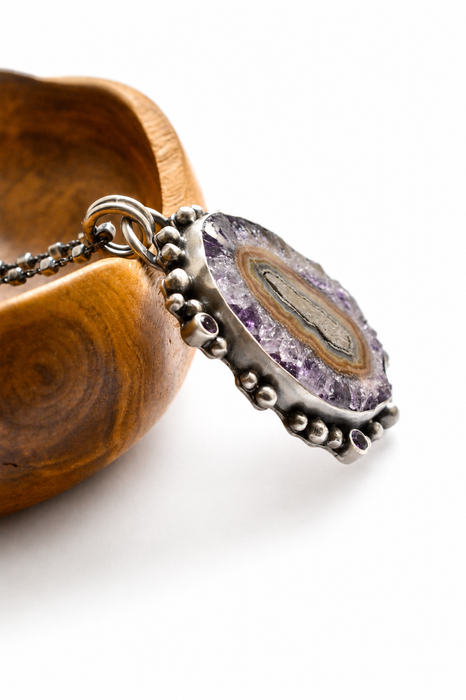 Amethyst Stalactite Necklace in Oxidized Silver