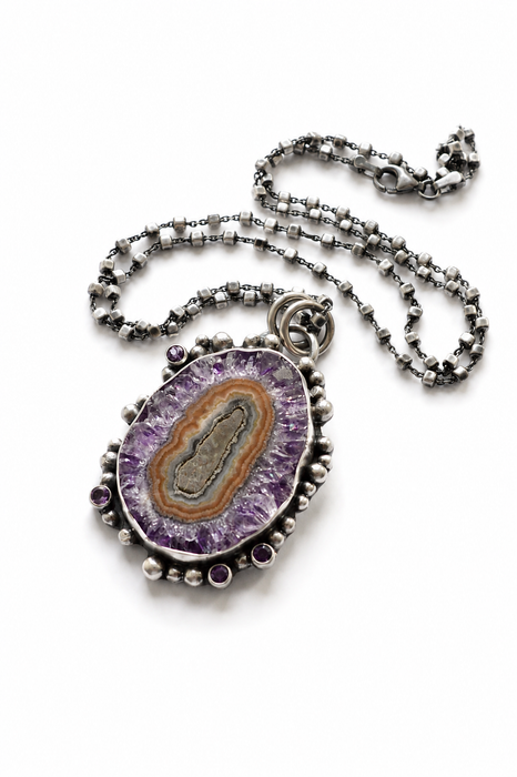 Amethyst Stalactite Necklace in Oxidized Silver