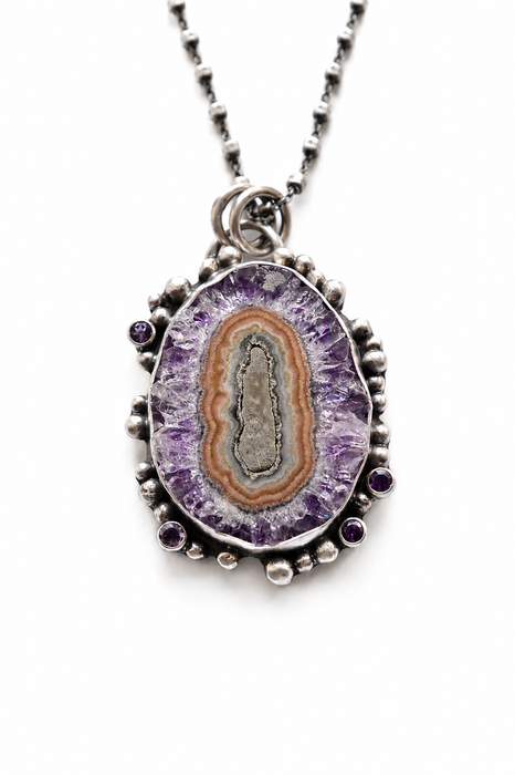 Amethyst Stalactite Necklace in Oxidized Silver