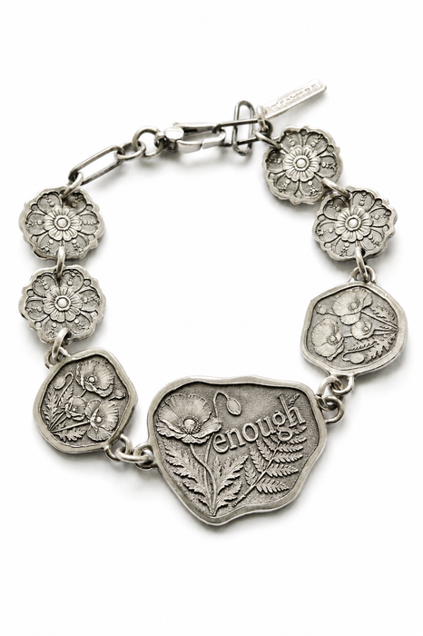 Botanical "Enough" Sterling Silver Bracelet