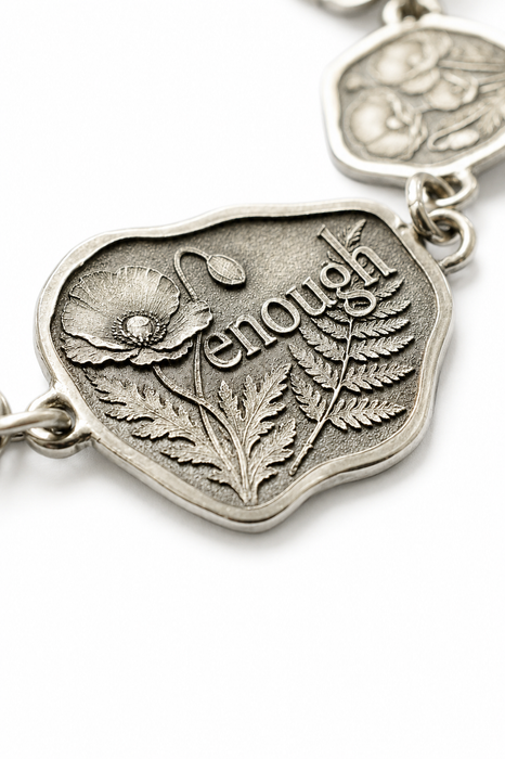 Botanical "Enough" Sterling Silver Bracelet