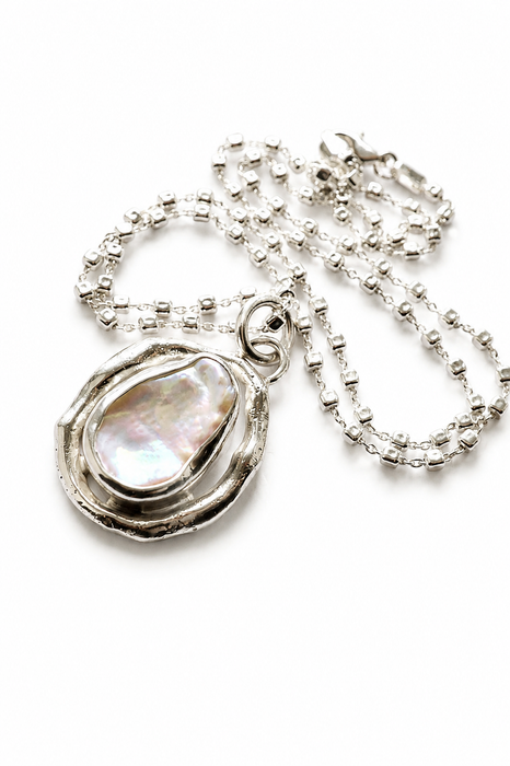 Keshi Pearl Organic Style Silver Necklace
