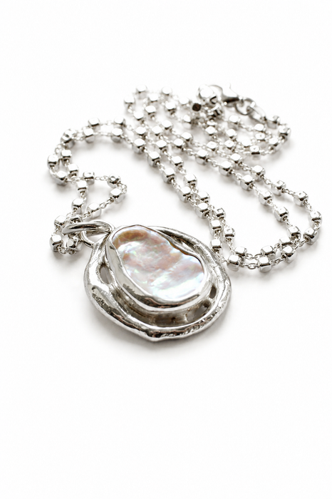 Keshi Pearl Organic Style Silver Necklace