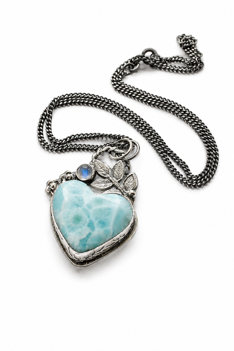 Larimar Heart Botanical Necklace