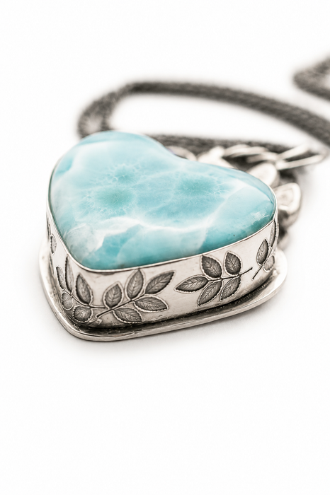 Larimar Heart Botanical Necklace