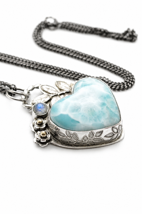 Larimar Heart Botanical Necklace