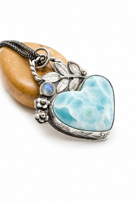 Larimar Heart Botanical Necklace