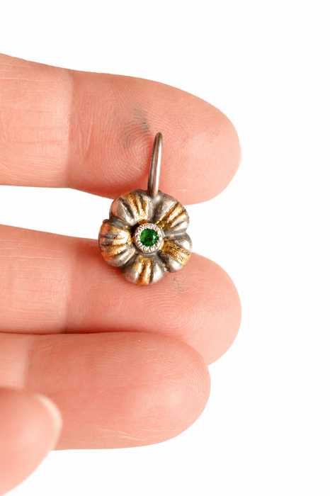 Golden Meadow- Emerald Charm in Solid Sand Cast Silver