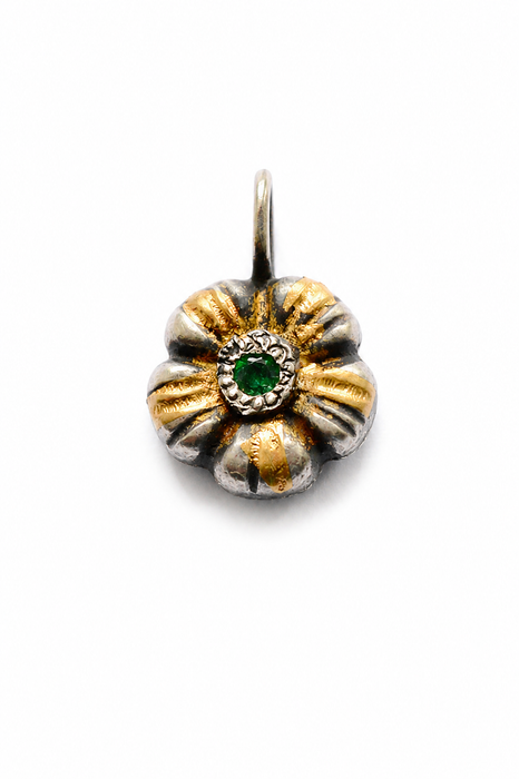 Golden Meadow- Emerald Charm in Solid Sand Cast Silver