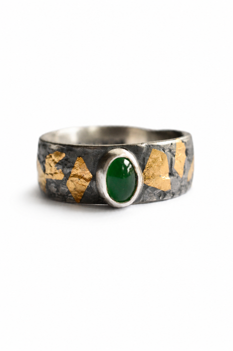 Weathered Ring - Emerald Sand Cast Silver Ring