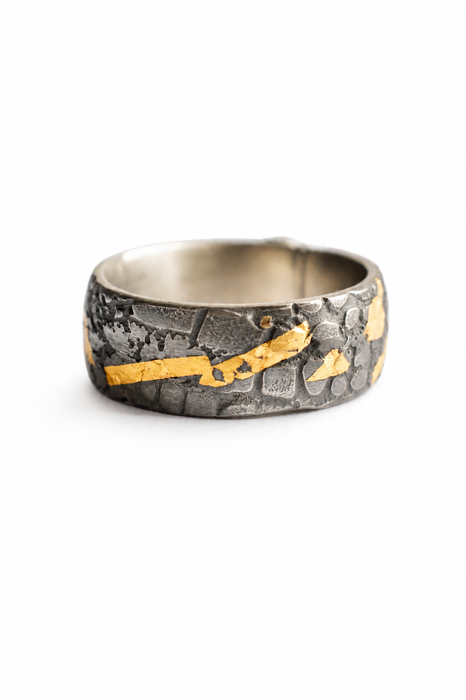 Weathered Ring - Emerald Sand Cast Silver Ring