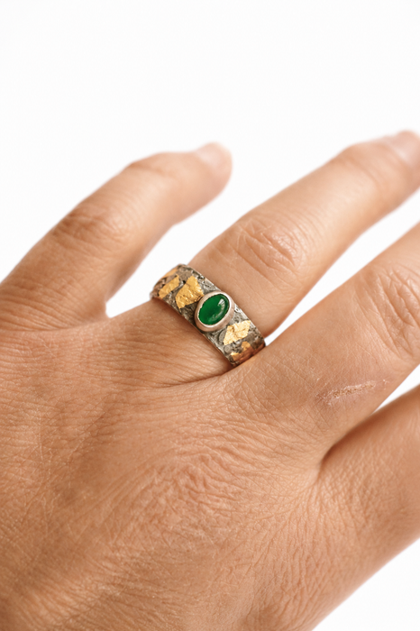 Weathered Ring - Emerald Sand Cast Silver Ring