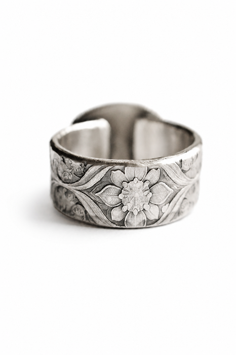 Blue Moonstone Ring in Textured Oxidized Silver