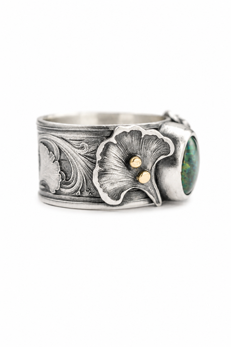 Gingko Opal Ring in Oxidized Silver