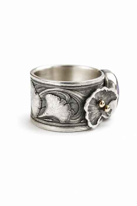 Gingko Opal Ring in Oxidized Silver