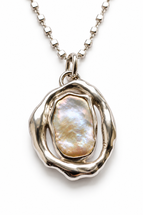 Keshi Pearl Organic Style Silver Necklace