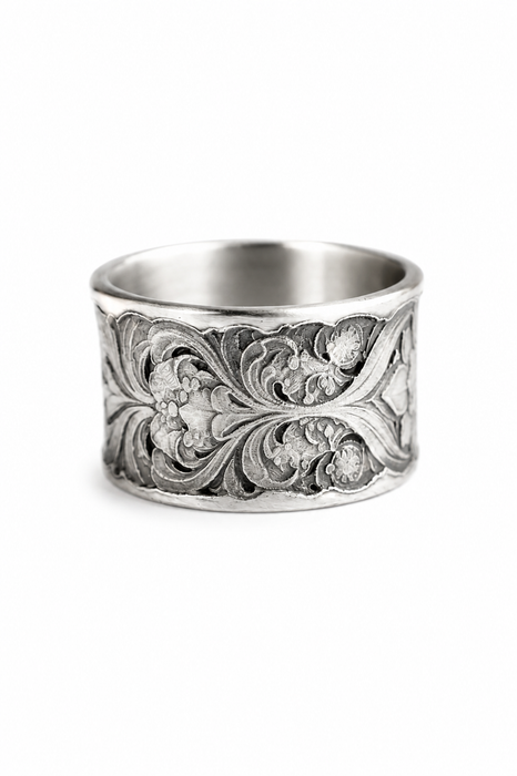 Botanical Scrollwork Silver Ring