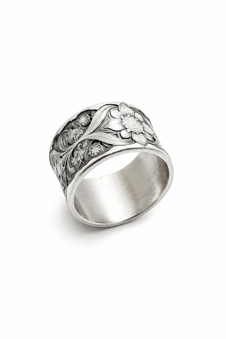 Botanical Scrollwork Silver Ring