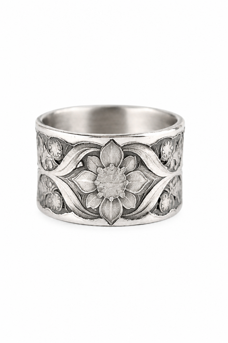 Botanical Scrollwork Silver Ring