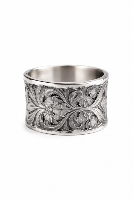 Botanical Scrollwork Silver Ring