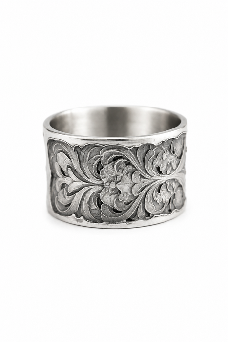 Botanical Scrollwork Silver Ring