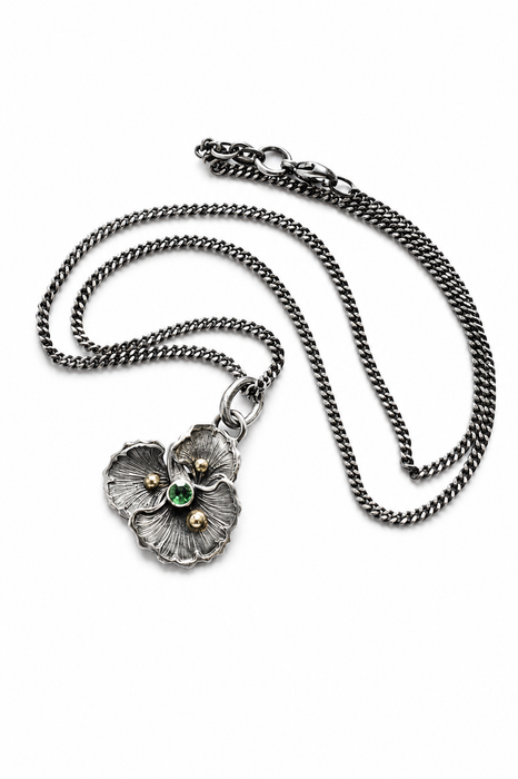 Gingko Emerald Necklace in Silver