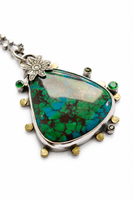 Peruvian Azurite, Emerald &amp; 18k Gold Statement Necklac