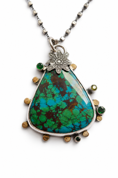 Peruvian Azurite, Emerald &amp; 18k Gold Statement Necklac