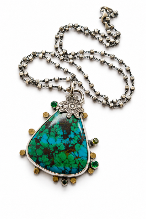 Peruvian Azurite, Emerald &amp; 18k Gold Statement Necklac