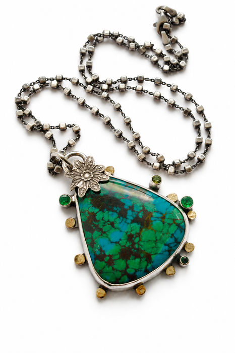 Peruvian Azurite, Emerald &amp; 18k Gold Statement Necklac