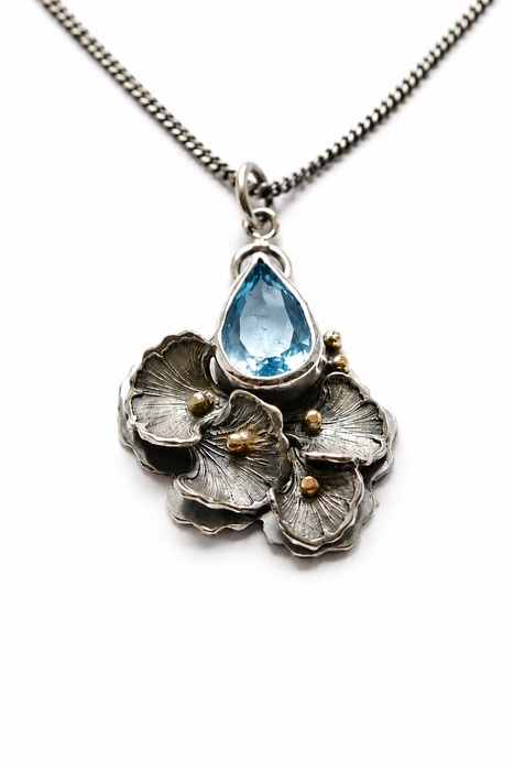Aquamarine Gingko Leaf Pendant