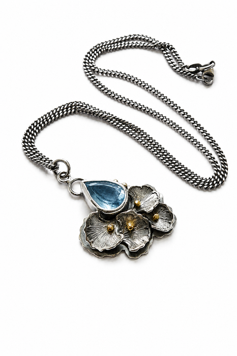 Aquamarine Gingko Leaf Pendant