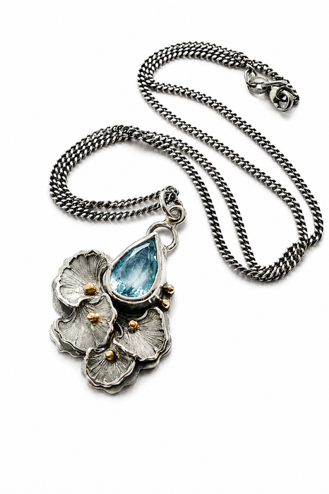Aquamarine Gingko Leaf Pendant