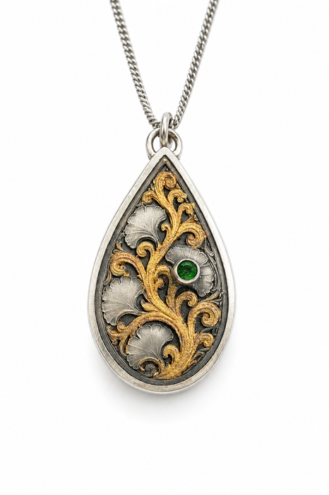 Gilded Gingko Emerald Pendant