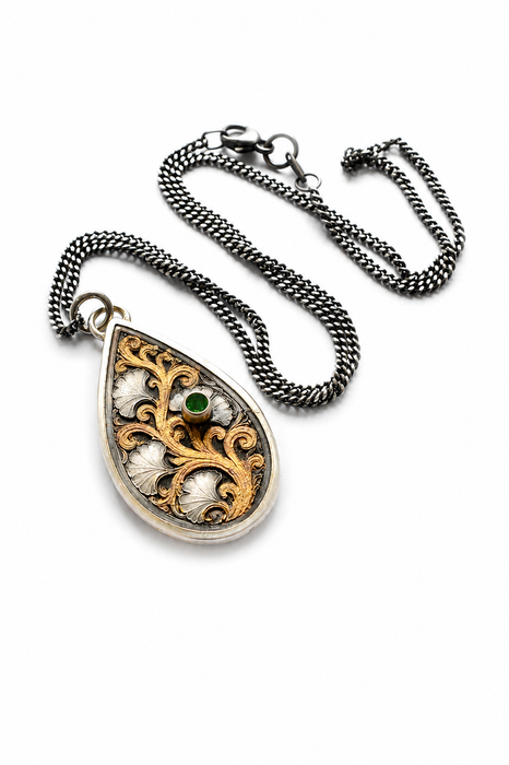 Gilded Gingko Emerald Pendant
