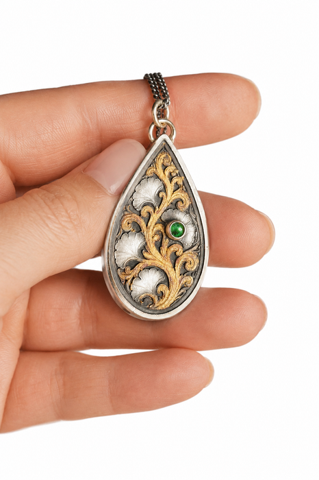 Gilded Gingko Emerald Pendant
