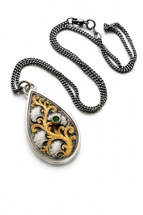 Gilded Gingko Emerald Pendant