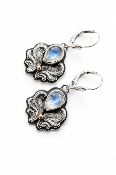 Moonstone Silver Earrings with Gold Accents